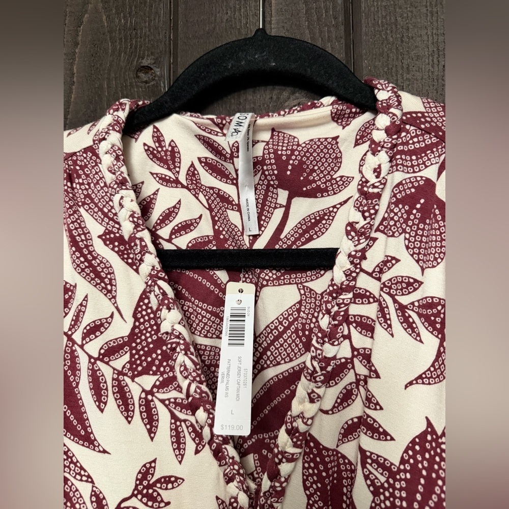 NWT Soma Soft Jersey Caftan Bra Dress Flutter Sleeve Sz L Maroon/Ivy Braided NEW - Picture 7 of 7